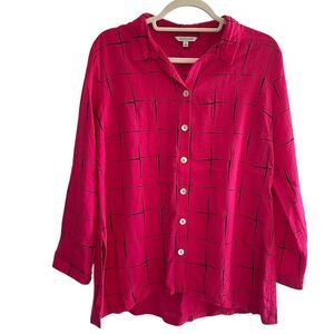 John Mark Pink Tunic Top Button Up Shirt Women’s Small Long Sleeves Oversized